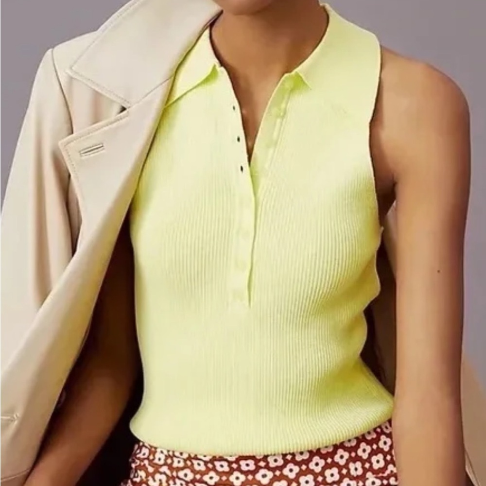Anthropologie 525 Sleeveless Polo Knit Top - Lemon Yellow Women’s XL